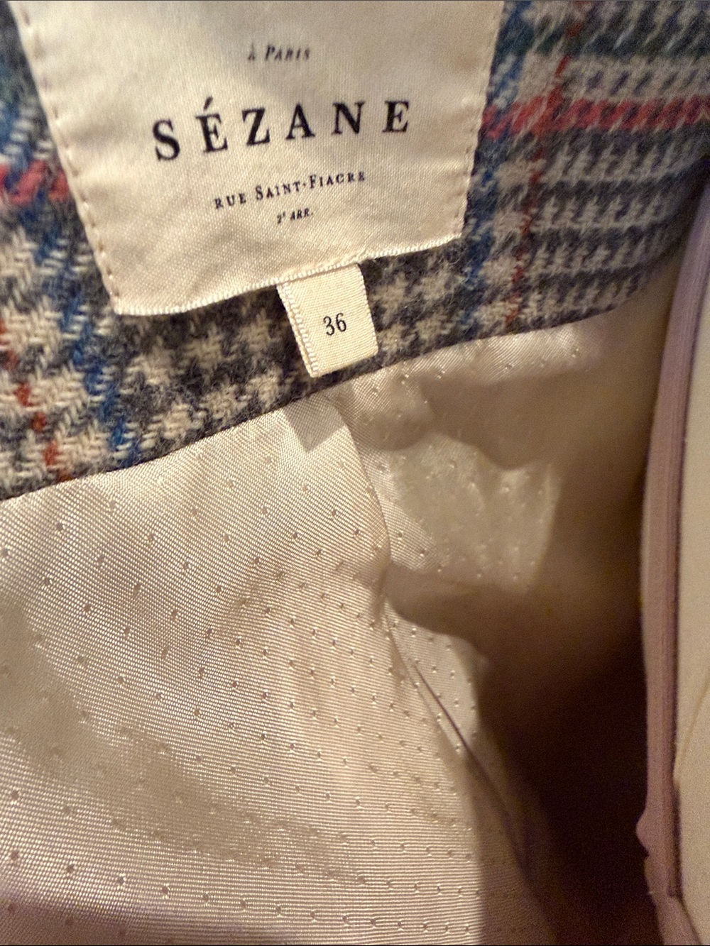 Sézane Johnson coat US 4 - Double-Breasted Plaid Coat - Gray with Pink Accents - Picture 2 of 13